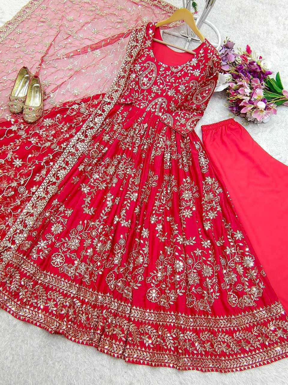 Chinon Silk Embroidery Designer Gown - MYLUXURY LANE ENTERPRISE